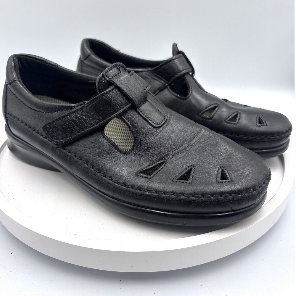 SAS Tripad Comfort Loafers 6.5 W Black Gorpcore Leather Perforated Strap Shoes
